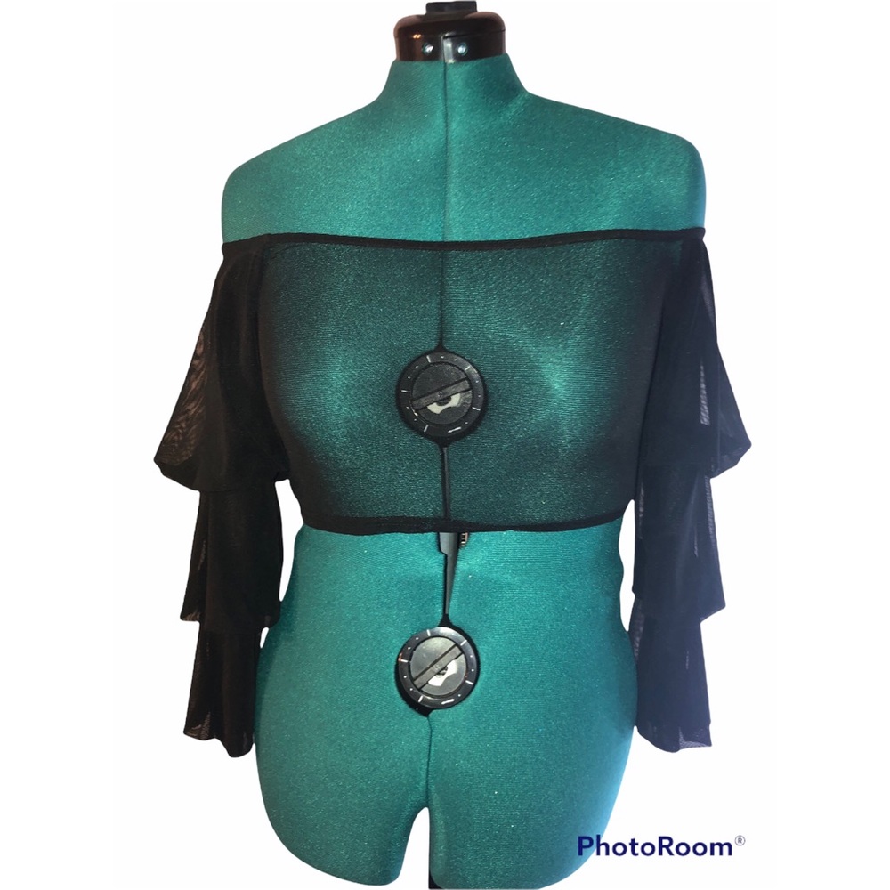 Mesh Crop Top with Ruffle Sleeves
